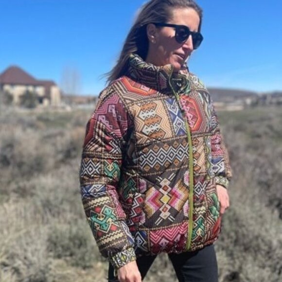 Farm Rio Puffer Jacket L Tropical Rauti Reversible Colorful Metallic WiNTER - Picture 3 of 14
